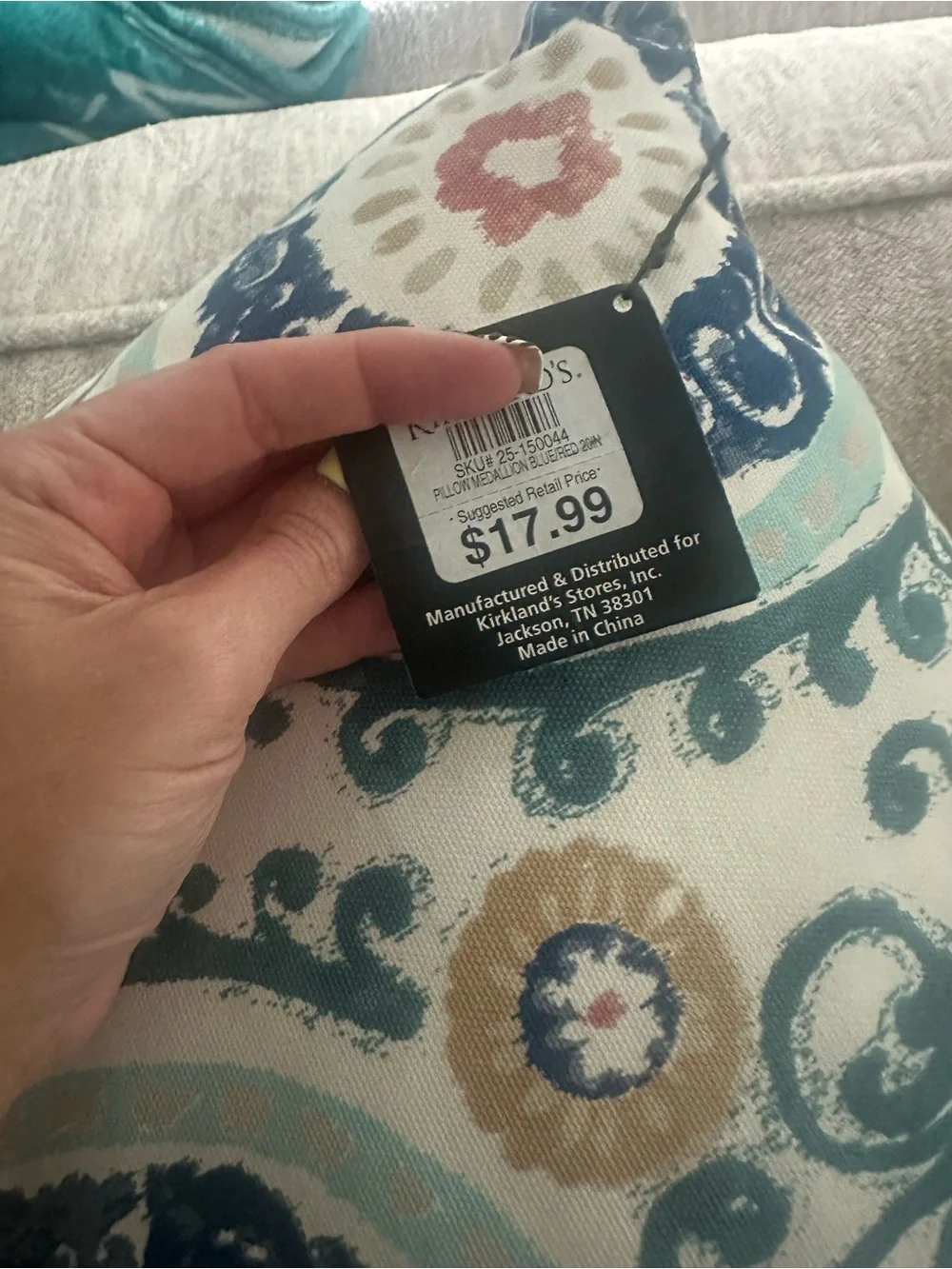 Decorative Medallion Throw Pillow in Teal and Navy - Kirkland’s